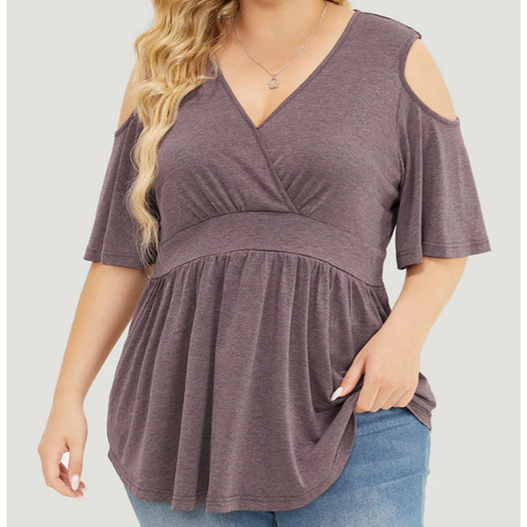 BloomChic Faux Wrap T-Shirt Women's Plus 18-20 Mauve Cut Out Stretch Half Sleeve - Picture 1 of 10